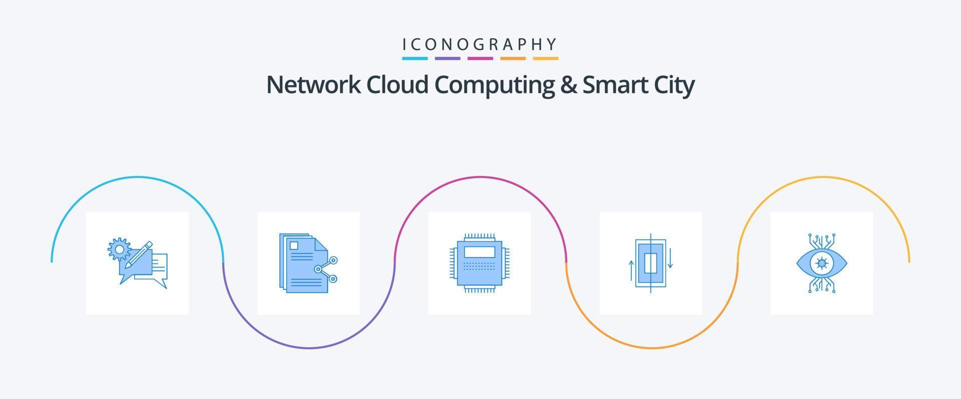 paquete de iconos de red cloud computing y smart city blue 5 que incluye datos. sincronizar Cuota. tecnología. computadora vector