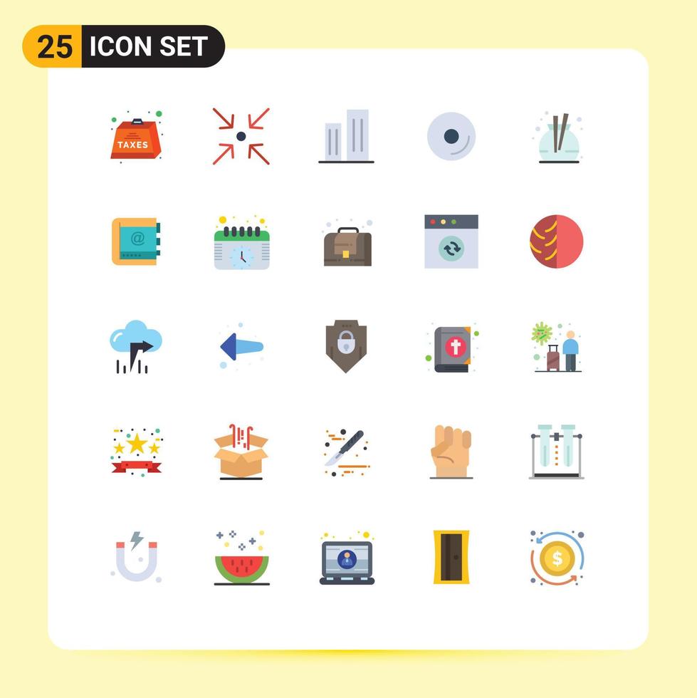Pictogram Set of 25 Simple Flat Colors of fragrance media architecture cd skyscrapers Editable Vector Design Elements