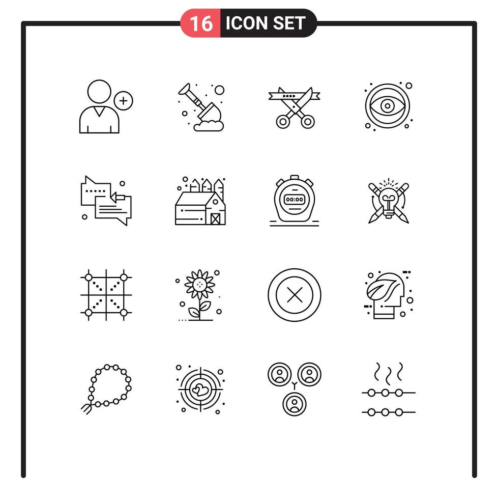 Set of 16 Modern UI Icons Symbols Signs for support chat ceremony tool eye Editable Vector Design Elements
