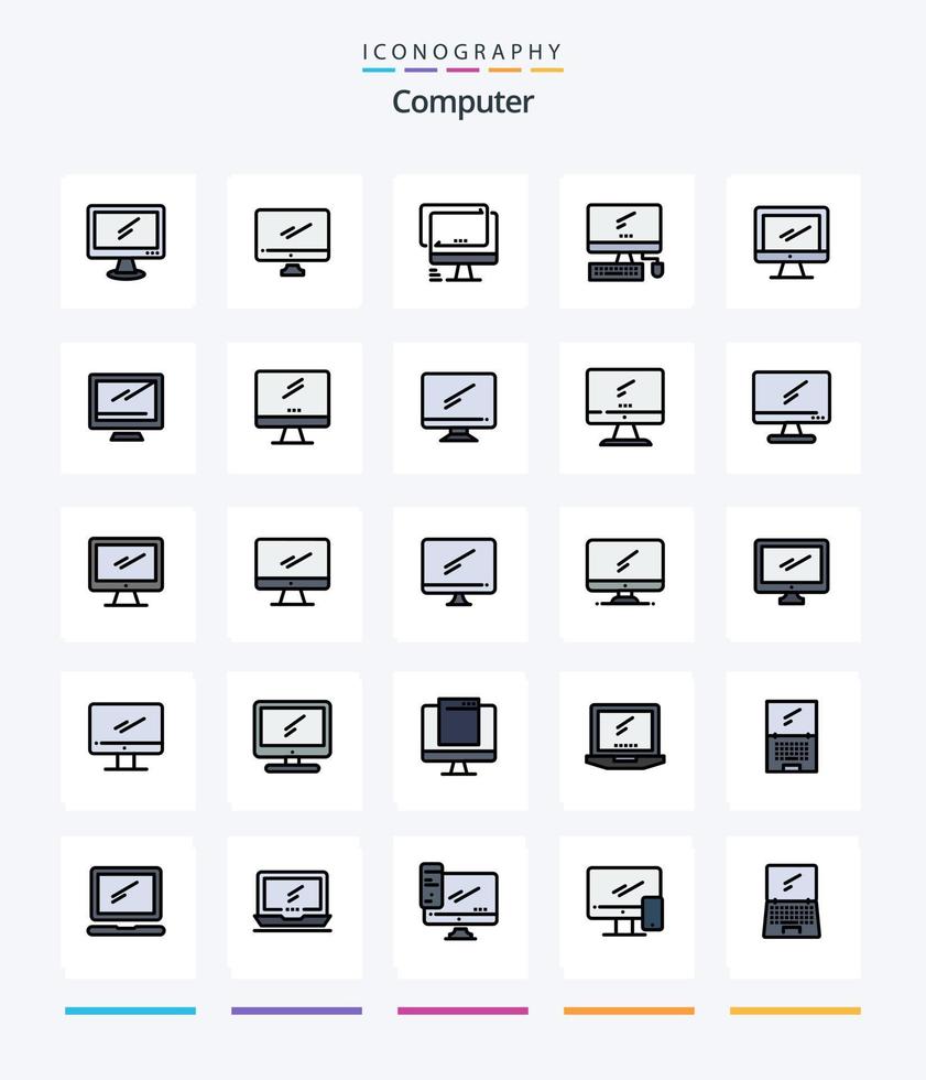 paquete de iconos llenos de 25 líneas de computadora creativa, como dispositivo. computadora. imac. ordenador portátil. dispositivo vector