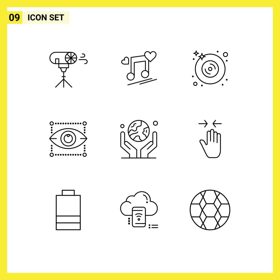 User Interface Pack of 9 Basic Outlines of environment designing song design music dvd Editable Vector Design Elements