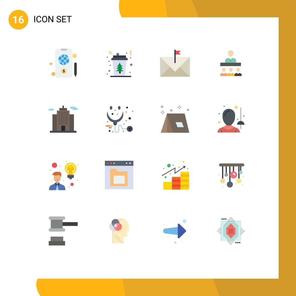 Mobile Interface Flat Color Set of 16 Pictograms of architecture teamwork communication team flagged Editable Pack of Creative Vector Design Elements