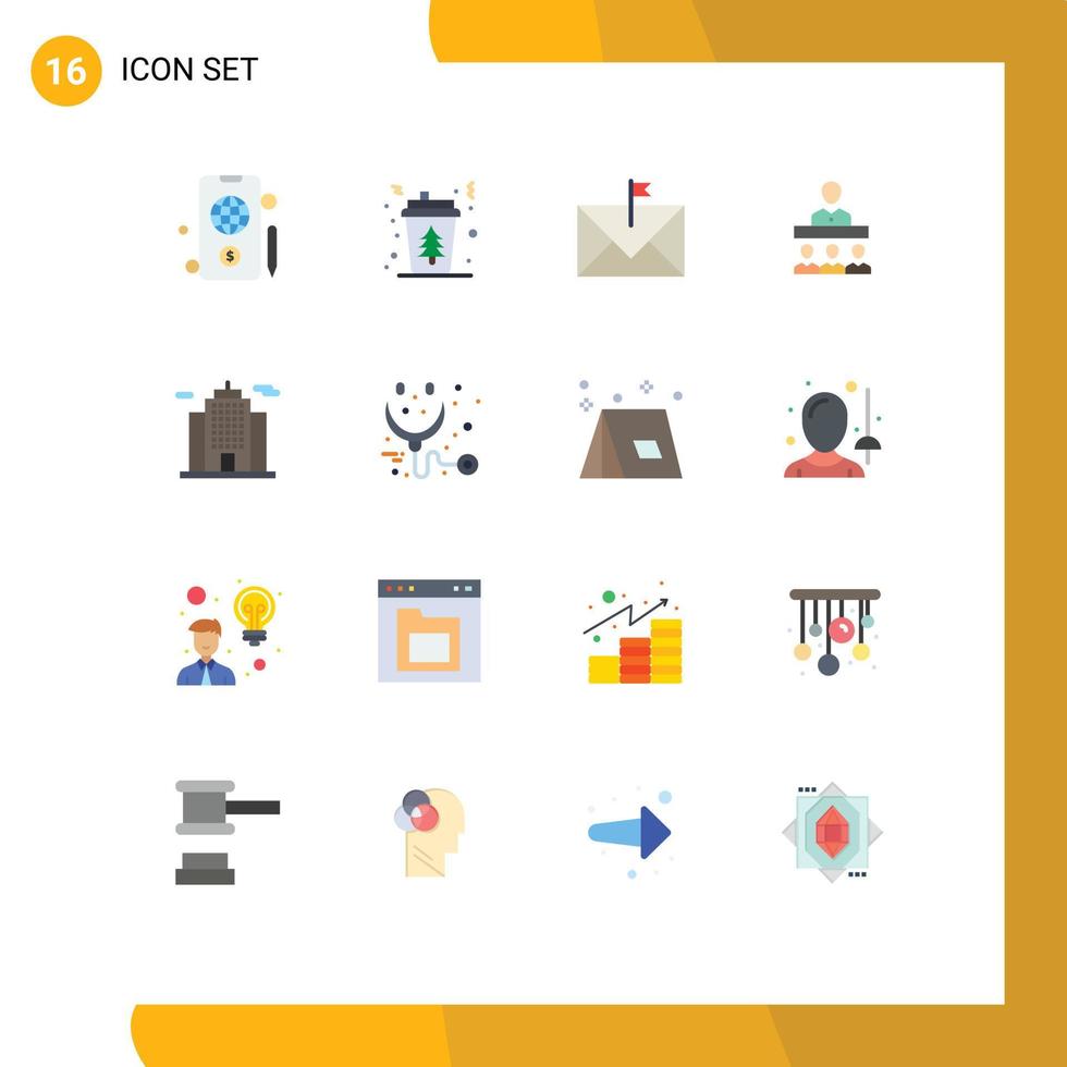 interfaz móvil conjunto de colores planos de 16 pictogramas de arquitectura trabajo en equipo equipo de comunicación marcado paquete editable de elementos de diseño de vectores creativos