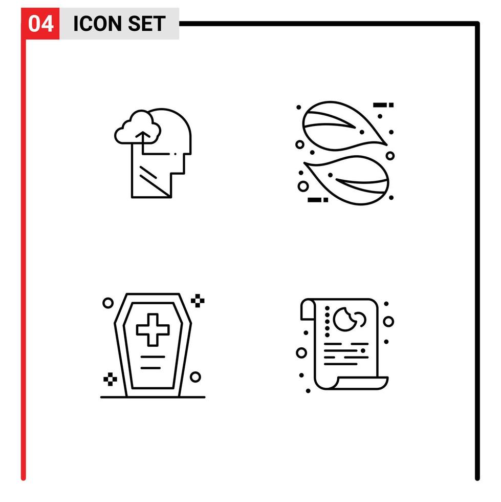 Set of 4 Modern UI Icons Symbols Signs for experience coffin head nature halloween casket Editable Vector Design Elements
