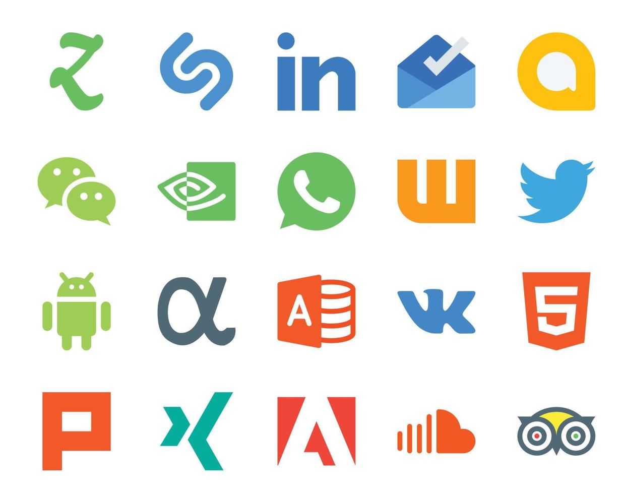 20 Social Media Icon Pack Including plurk vk whatsapp microsoft access android vector