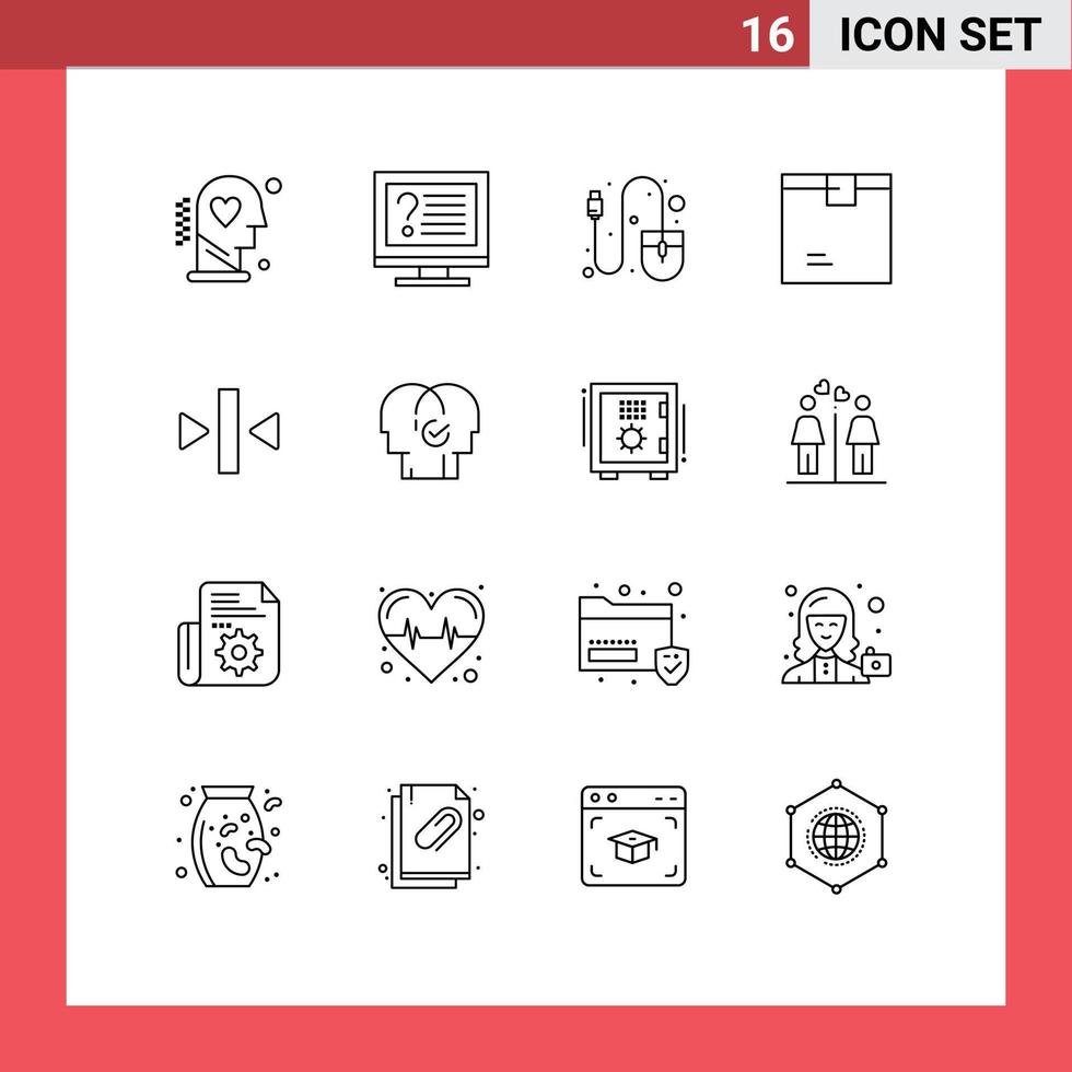 Group of 16 Outlines Signs and Symbols for product delivery info box mouse Editable Vector Design Elements