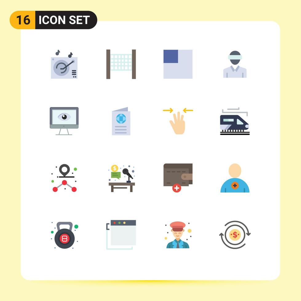 16 User Interface Flat Color Pack of modern Signs and Symbols of watch surveillance motion privacy monitor Editable Pack of Creative Vector Design Elements