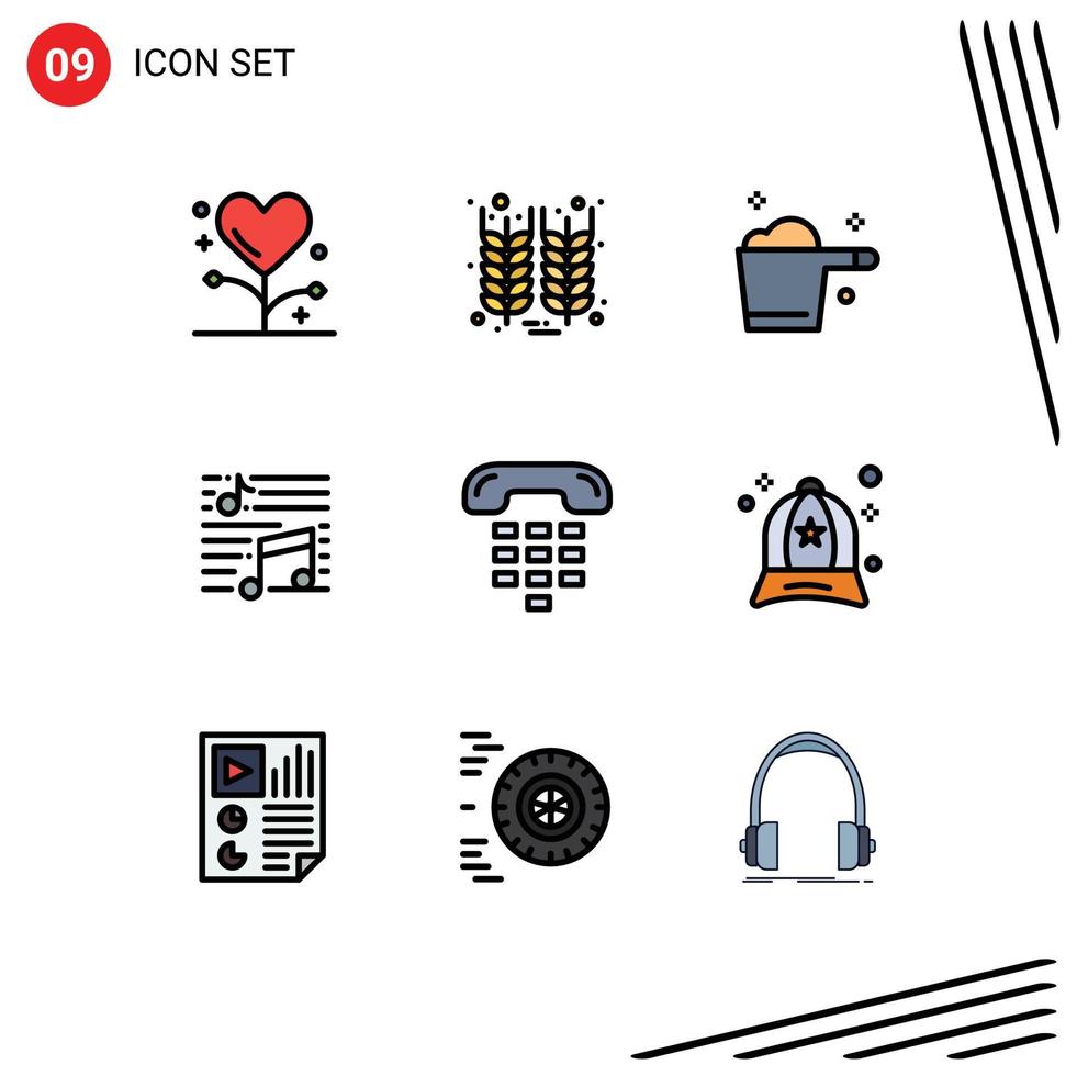 User Interface Pack of 9 Basic Filledline Flat Colors of sound note wheat musical housekeeping Editable Vector Design Elements