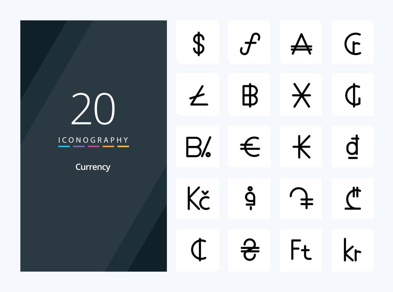 20 Currency line Filled icon for presentation vector