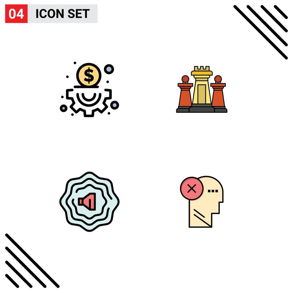 4 Thematic Vector Filledline Flat Colors and Editable Symbols of business brain chess tactic head Editable Vector Design Elements
