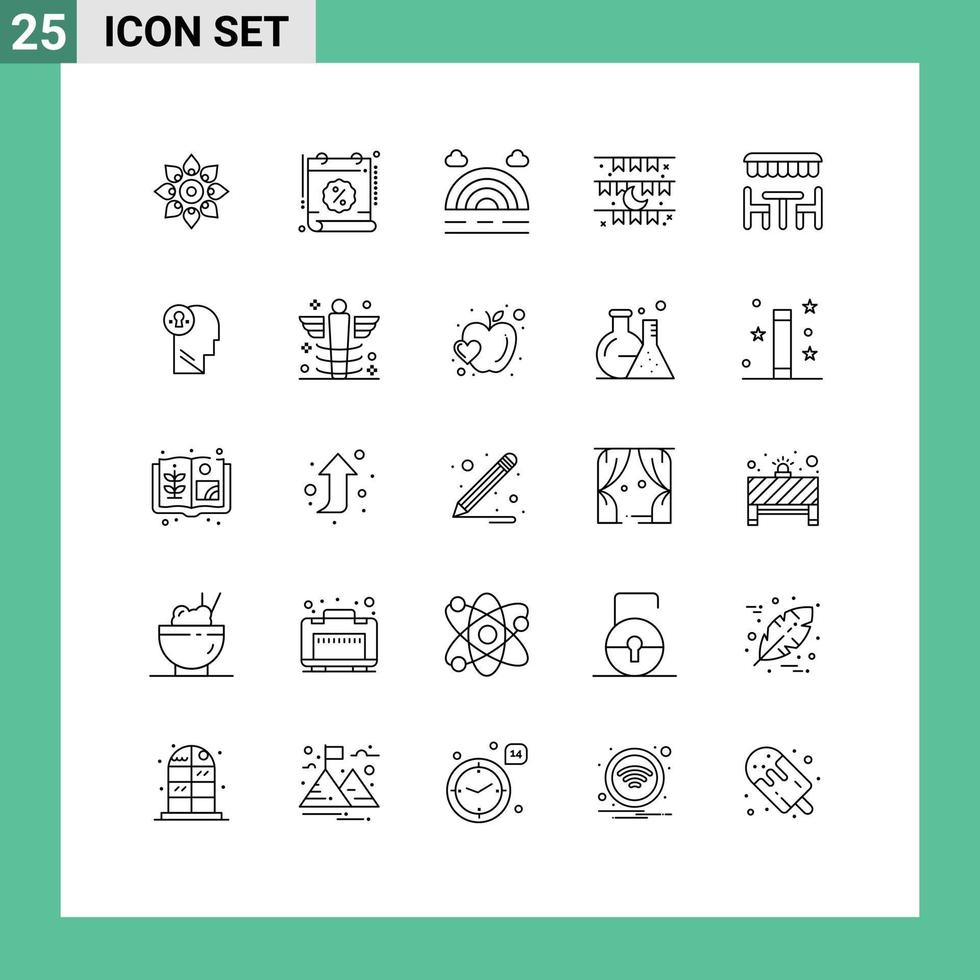 Set of 25 Modern UI Icons Symbols Signs for decoration flag percent moon rainbow Editable Vector Design Elements