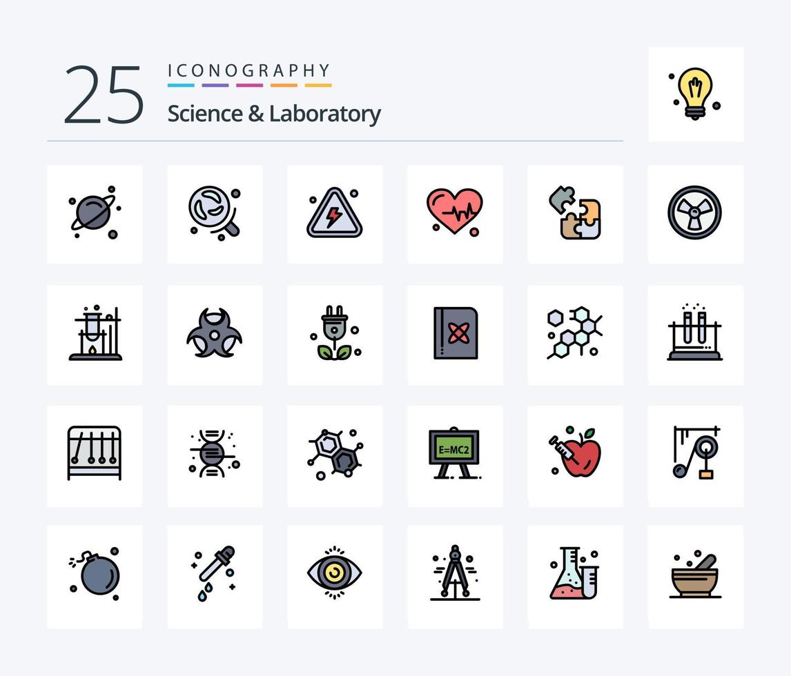 Science 25 Line Filled icon pack including science. jigsaw. danger. science. heart vector