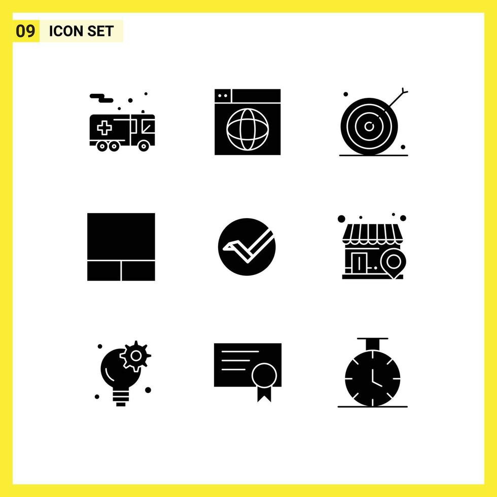 Set of 9 Commercial Solid Glyphs pack for coin layout world grid marketing Editable Vector Design Elements