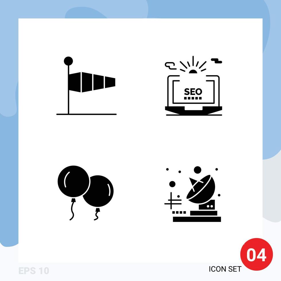 Group of 4 Modern Solid Glyphs Set for air web speed laptop fly Editable Vector Design Elements
