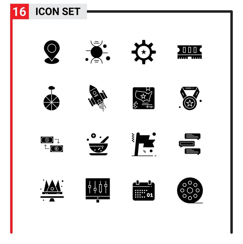 16 Solid Glyph concept for Websites Mobile and Apps cycle ram hr memory skill Editable Vector Design Elements