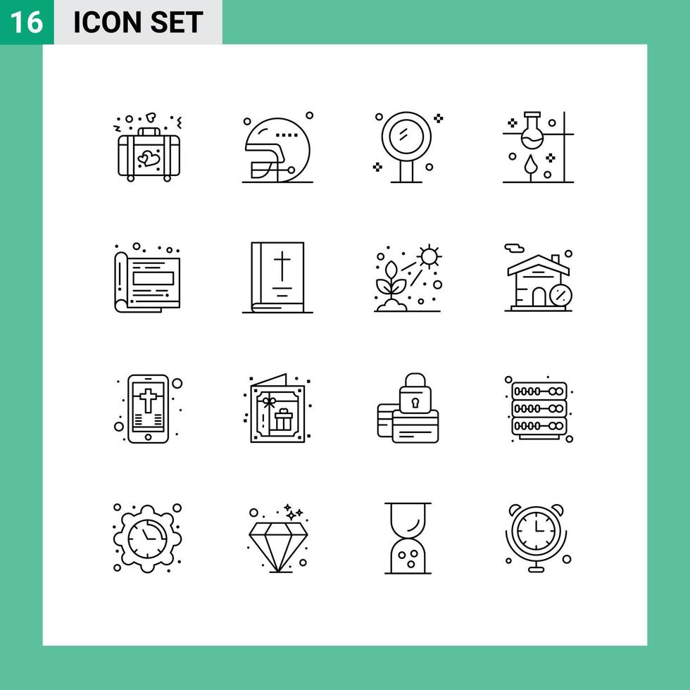 Modern Set of 16 Outlines Pictograph of science lab science bathroom laboratory research reflection Editable Vector Design Elements