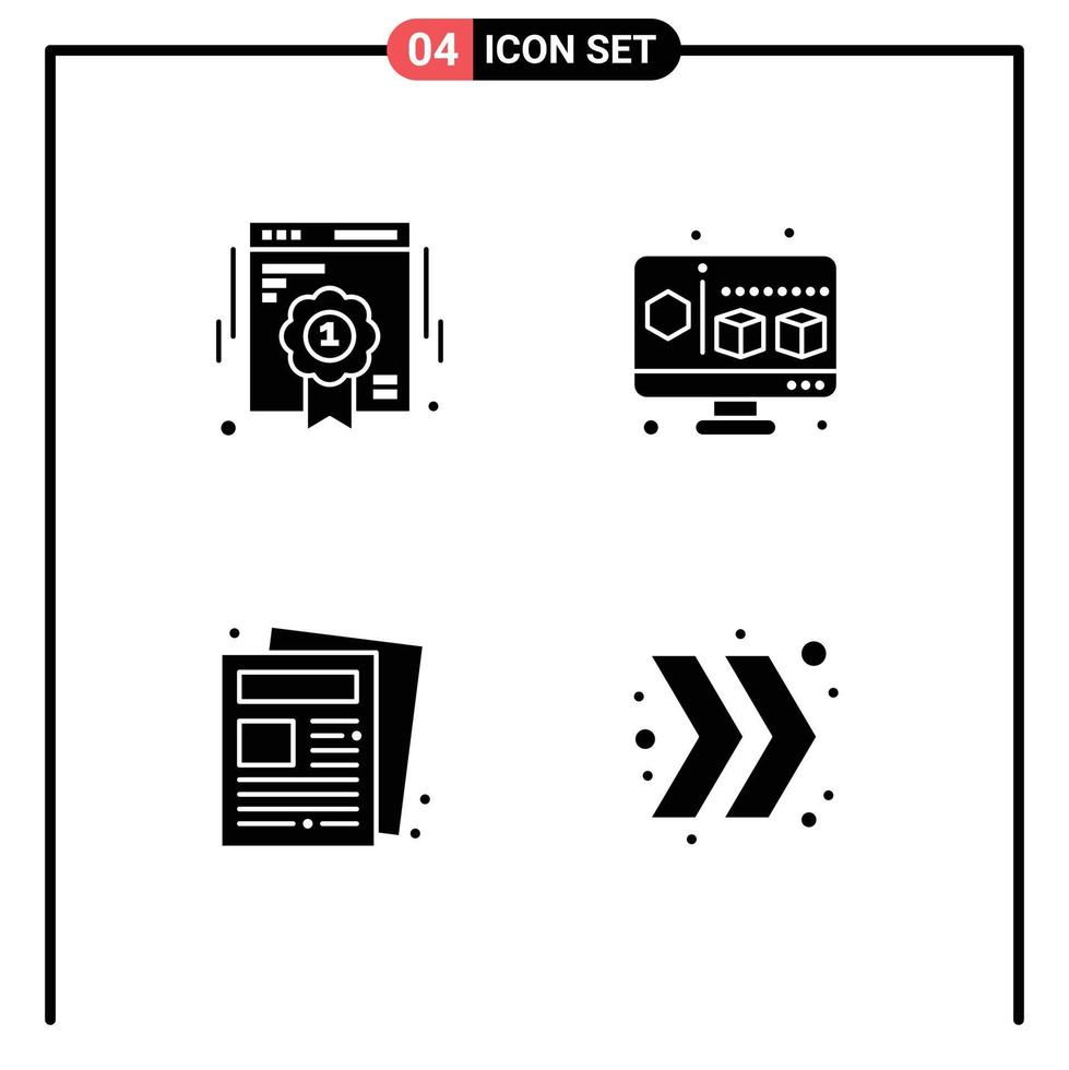 Set of Vector Solid Glyphs on Grid for badge paper web quality computer arrow Editable Vector Design Elements