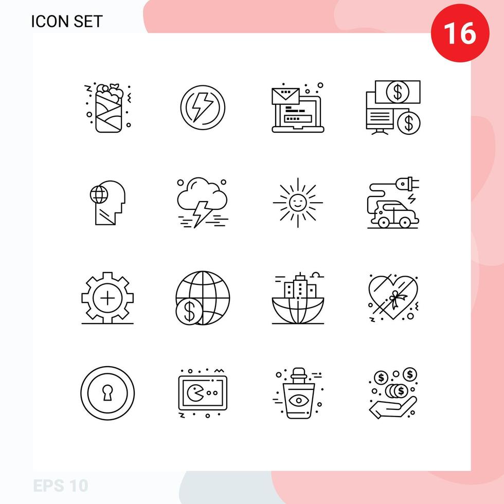 Outline Pack of 16 Universal Symbols of business click power bank message Editable Vector Design Elements