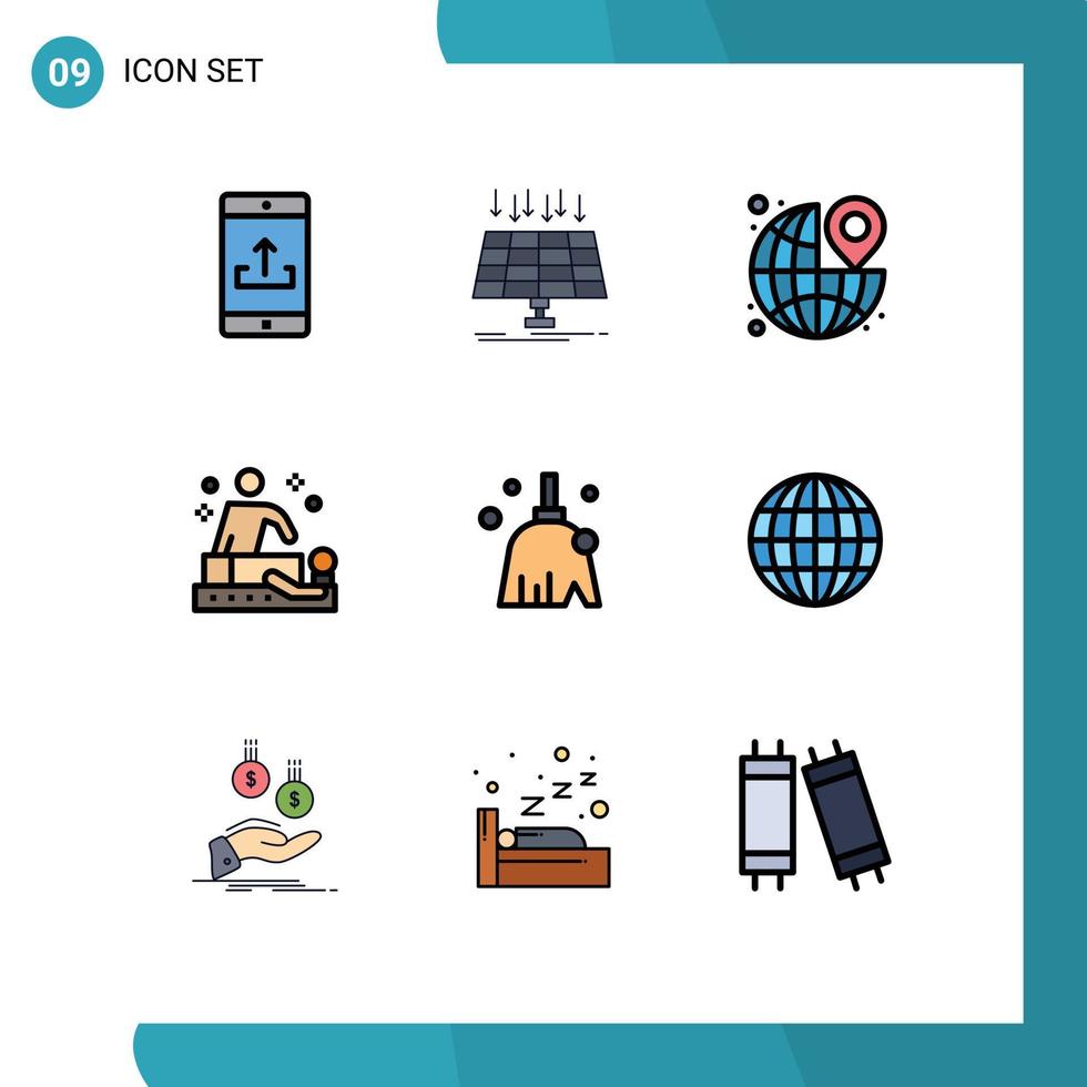 9 Filledline Flat Color concept for Websites Mobile and Apps spa massage technology travel pin Editable Vector Design Elements