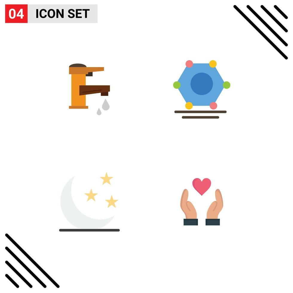 conjunto de 4 paquetes de iconos planos comerciales para elementos de diseño vectorial editables de luna digital de media agua de grifo vector