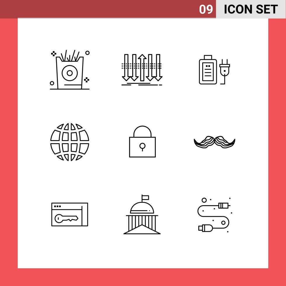 Mobile Interface Outline Set of 9 Pictograms of twitter globe individuality global education Editable Vector Design Elements