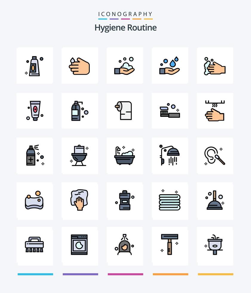 Creative Hygiene Routine 25 Line FIlled icon pack  Such As bath. paper. cosmetic. cleaning. detergent vector