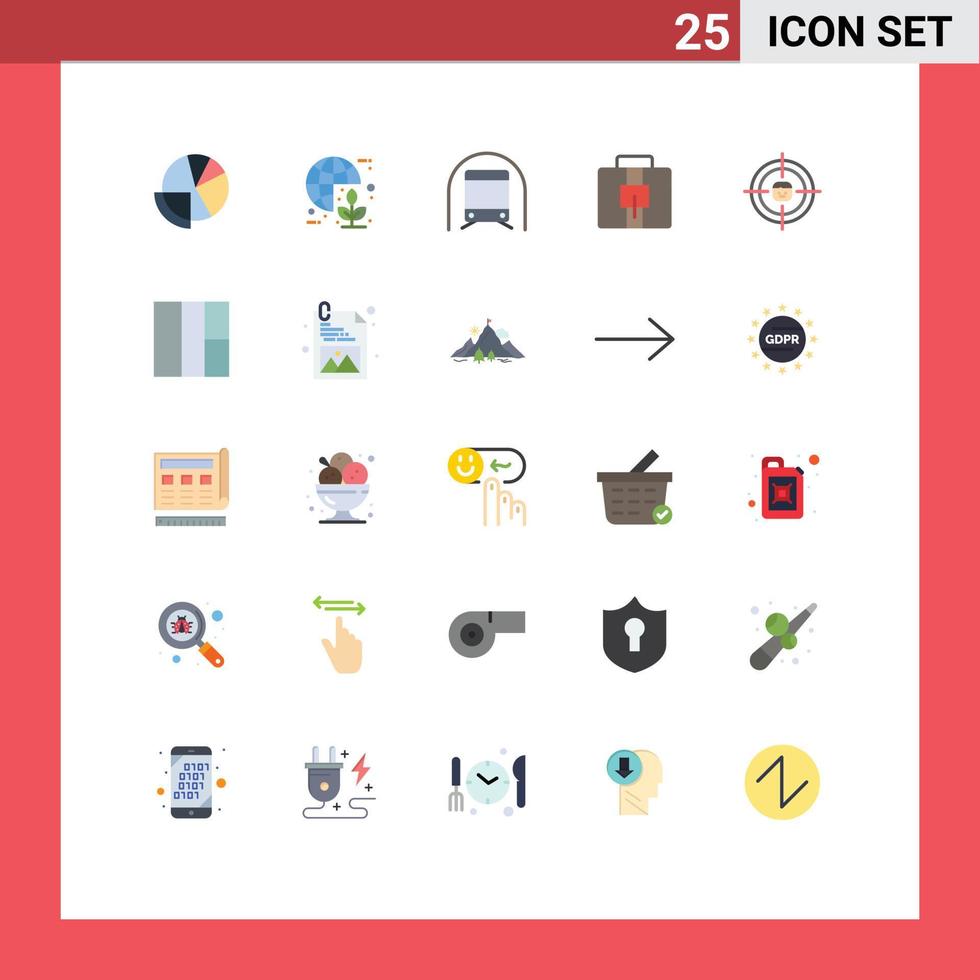 Pictogram Set of 25 Simple Flat Colors of suitcase briefcase world vehicles transport Editable Vector Design Elements