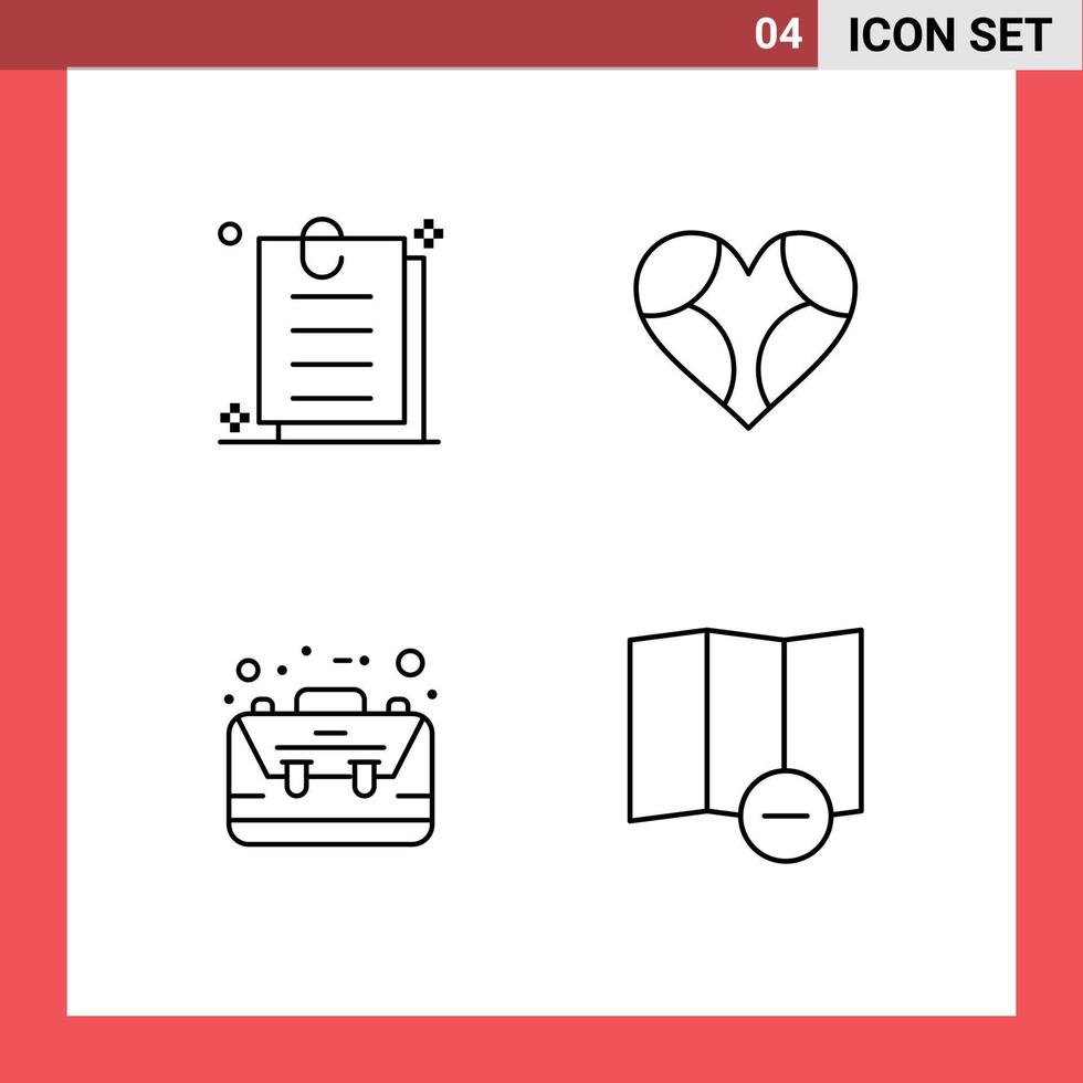 Editable Vector Line Pack of 4 Simple Filledline Flat Colors of contract briefcase heart like case Editable Vector Design Elements