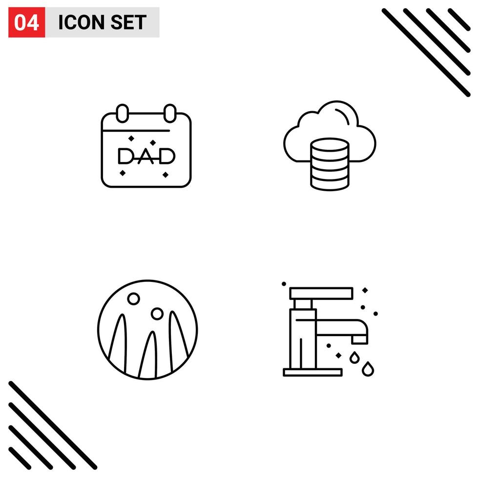 4 iconos creativos signos y símbolos modernos de calendario terapia capilar día del padre dinero baño elementos de diseño vectorial editables vector