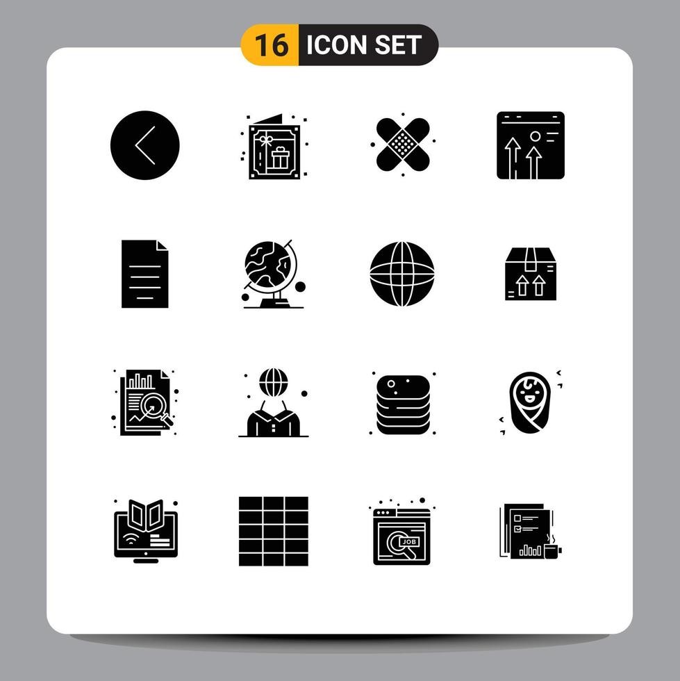 User Interface Pack of 16 Basic Solid Glyphs of growth business party browser plaster Editable Vector Design Elements