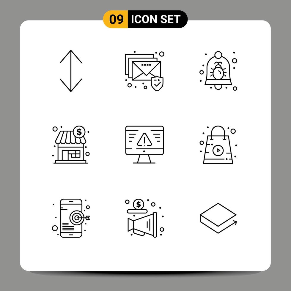 9 iconos creativos signos y símbolos modernos de error incumplimiento campana dólar compras elementos de diseño vectorial editables vector