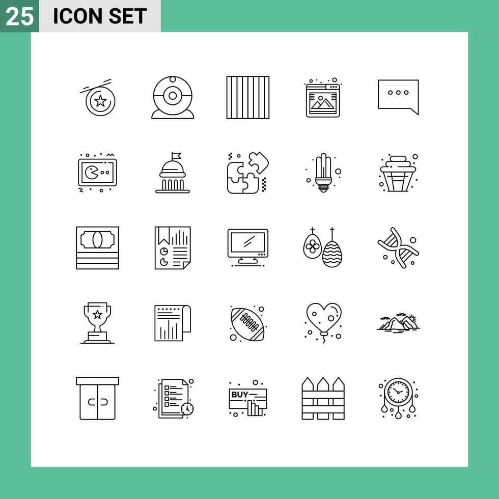 25 Universal Line Signs Symbols of gaming pac man gallery comment bubble Editable Vector Design Elements