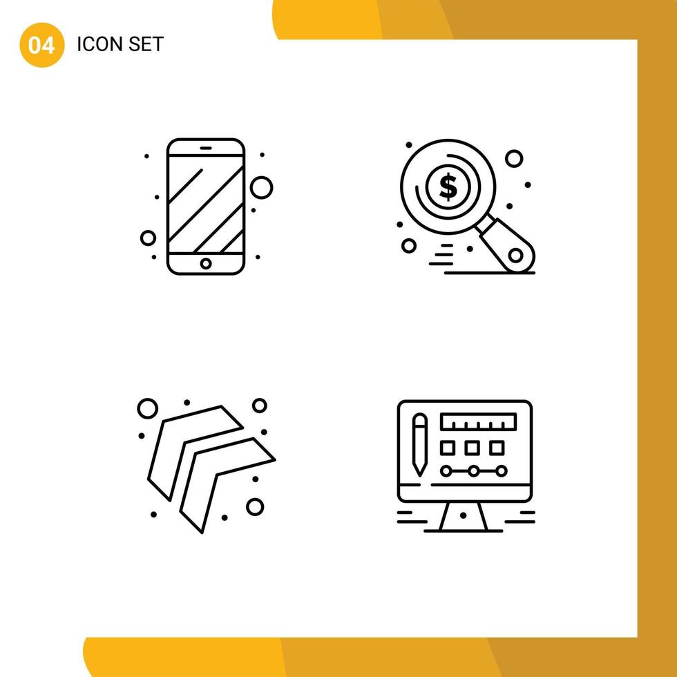 conjunto de 4 iconos modernos de la interfaz de usuario signos de símbolos para el teléfono celular hasta elementos de diseño vectorial editables del monitor de búsqueda electrónica vector