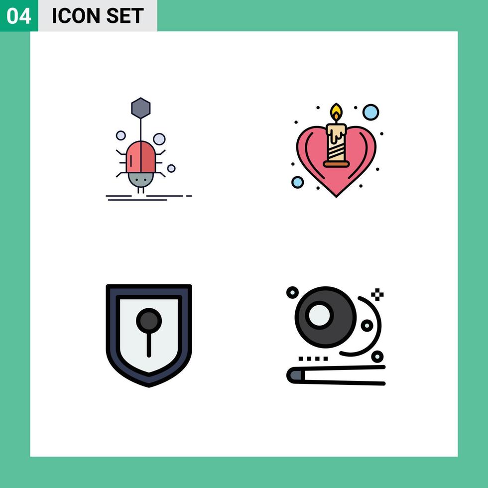 Set of 4 Modern UI Icons Symbols Signs for bug location virus heart billiards Editable Vector Design Elements