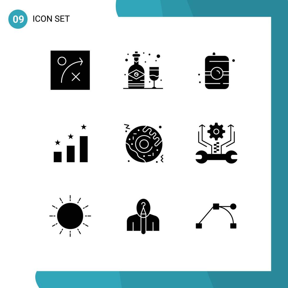 Modern Set of 9 Solid Glyphs Pictograph of gear food can fast food success Editable Vector Design Elements