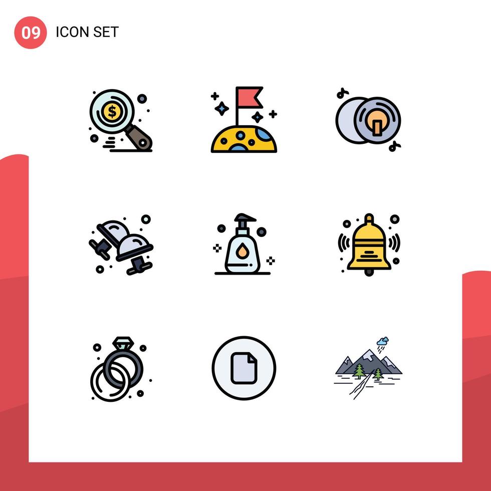 Group of 9 Filledline Flat Colors Signs and Symbols for clean cleaning dvd jewelry cufflink Editable Vector Design Elements