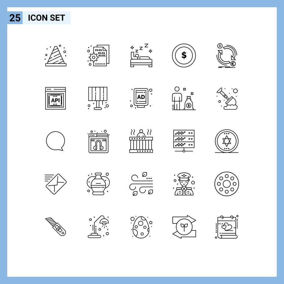 Pack of 25 creative Lines of finance coin page business clean Editable Vector Design Elements