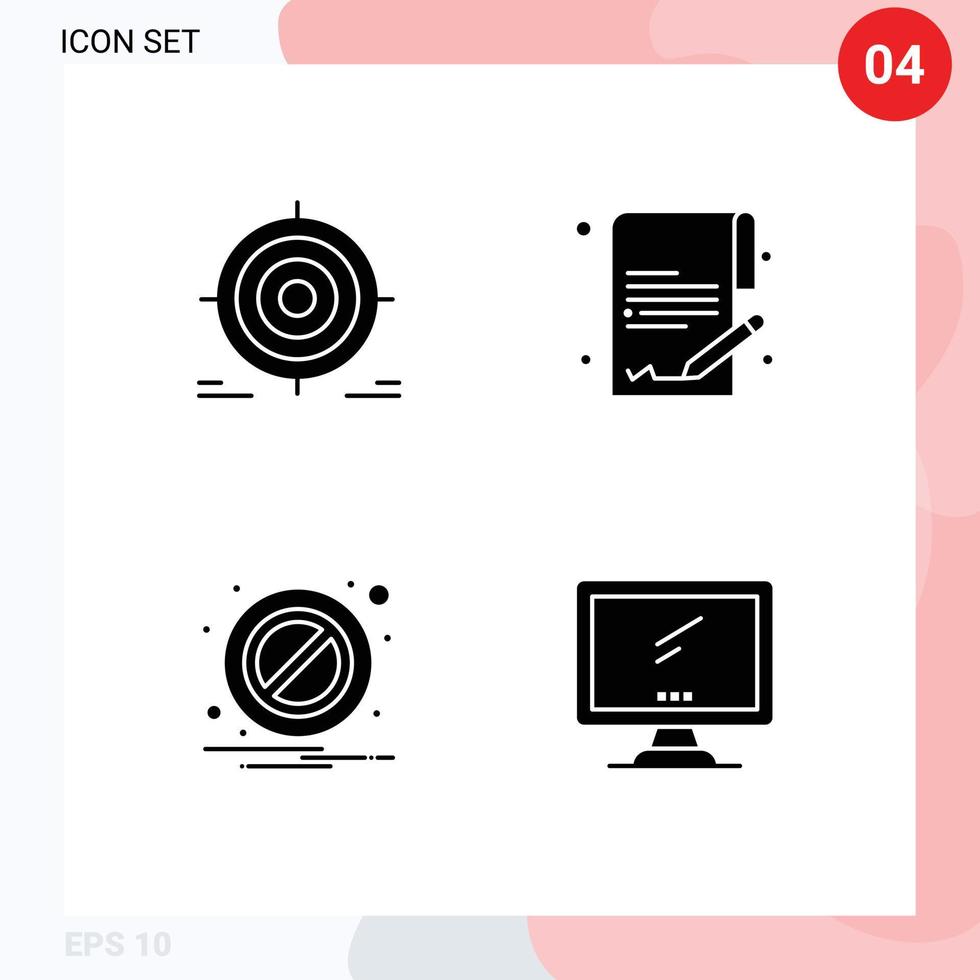 grupo de 4 glifos sólidos modernos establecidos para notificación de destino objetivo economía elementos de diseño vectorial editables por computadora vector