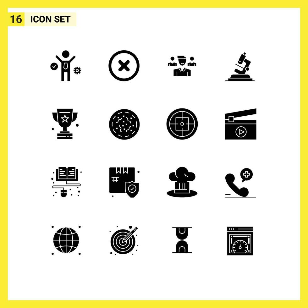 16 Universal Solid Glyph Signs Symbols of success prize manager award science Editable Vector Design Elements