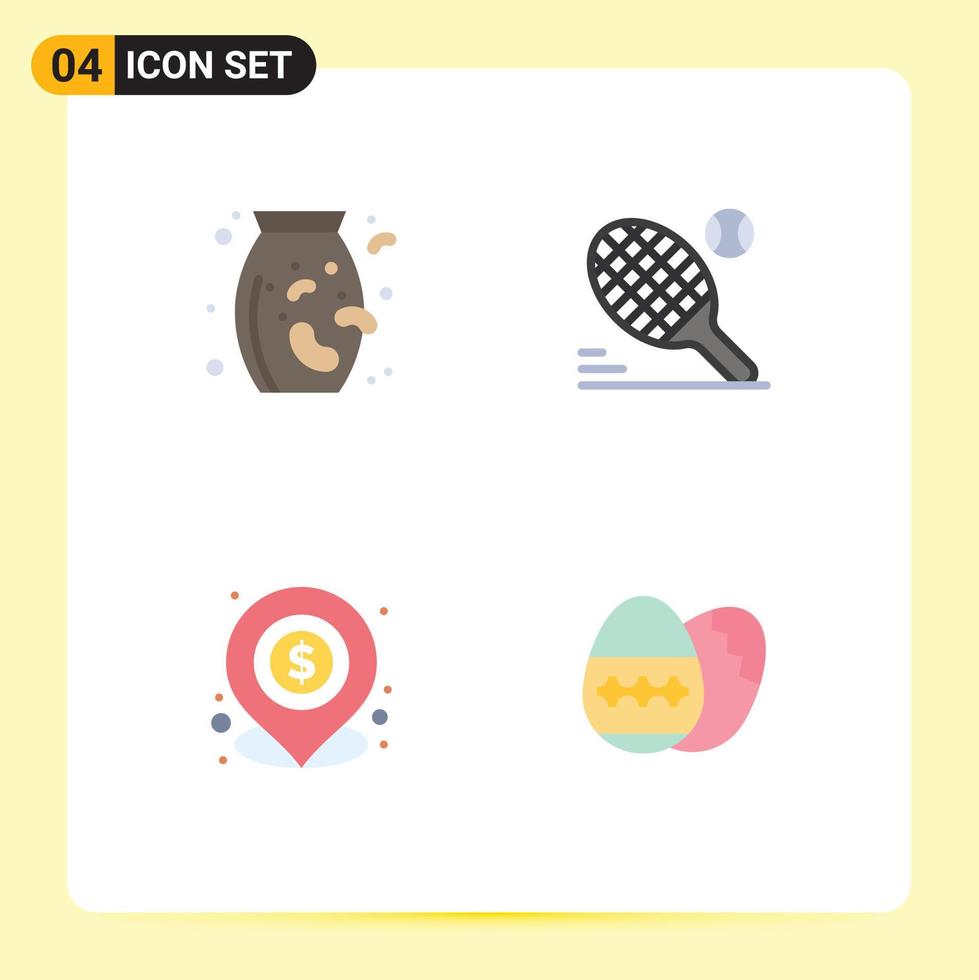 4 Thematic Vector Flat Icons and Editable Symbols of nuts loan tennis sport location Editable Vector Design Elements