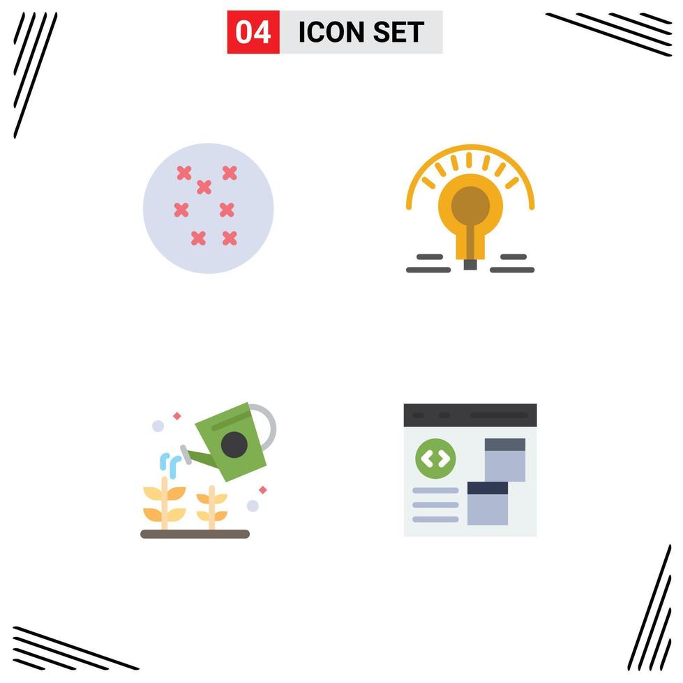 Group of 4 Flat Icons Signs and Symbols for cross stitch app light bulb garden coding Editable Vector Design Elements