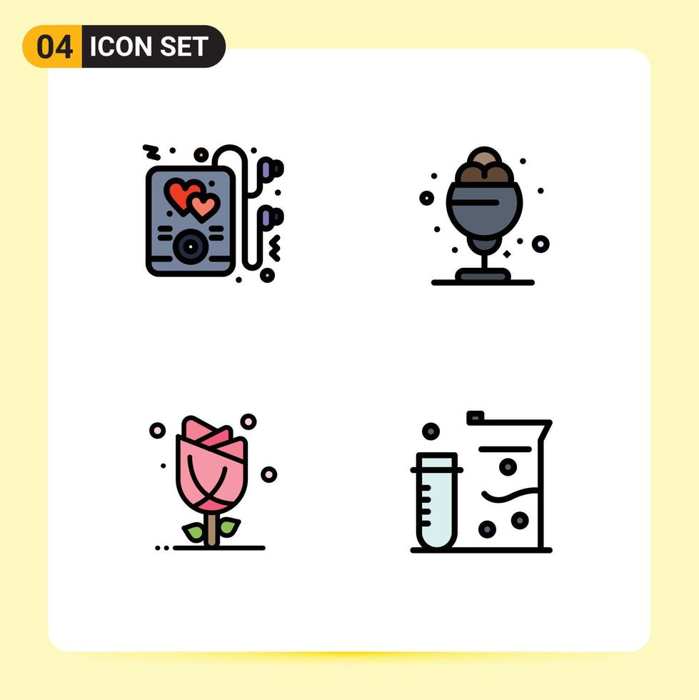 Set of 4 Modern UI Icons Symbols Signs for headphone flower desert treat rose Editable Vector Design Elements