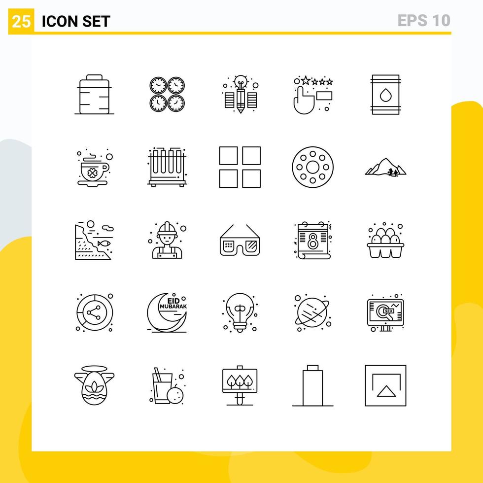 Modern Set of 25 Lines and symbols such as barrel feedback time zone customer satisfaction idea Editable Vector Design Elements