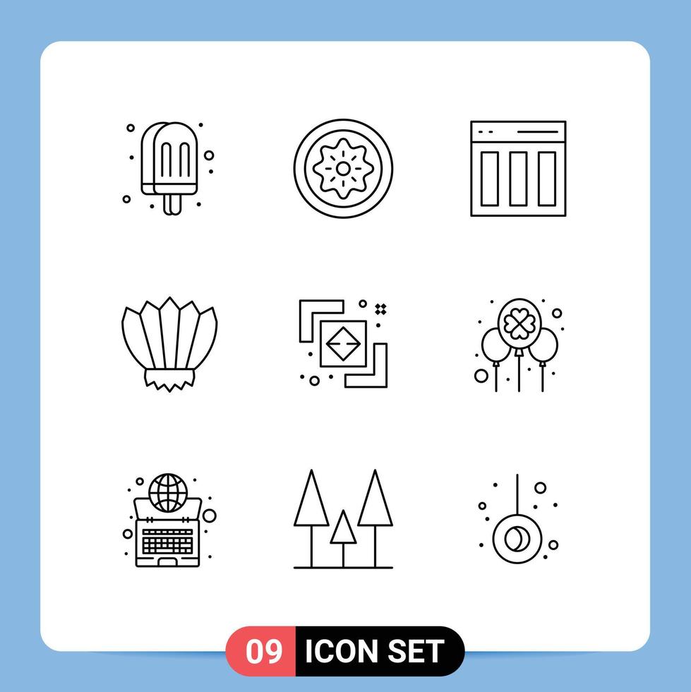 Outline Pack of 9 Universal Symbols of ocean fins slice diving interface Editable Vector Design Elements