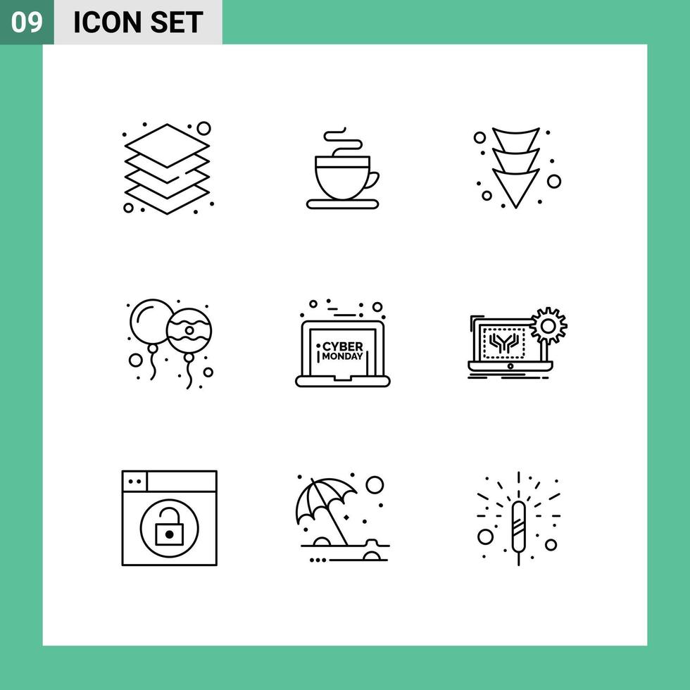 9 Thematic Vector Outlines and Editable Symbols of monday sale down laptop holi Editable Vector Design Elements