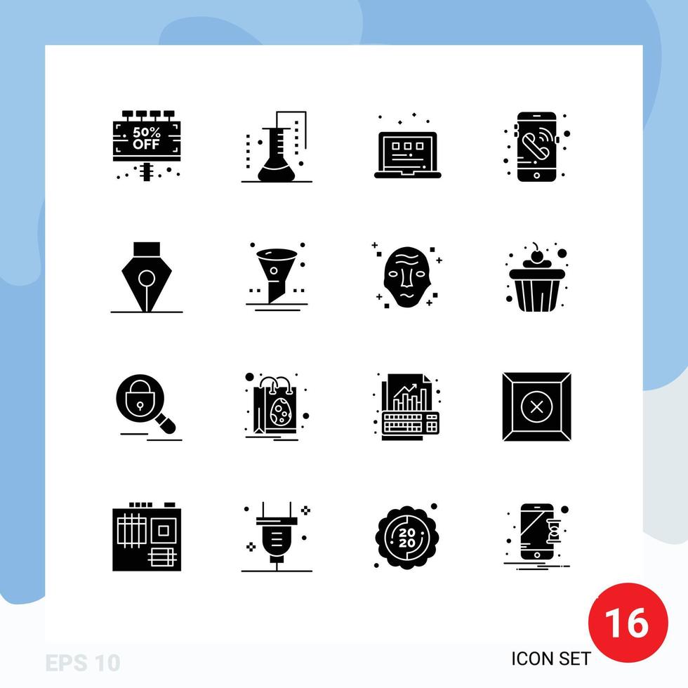 Stock Vector Icon Pack of 16 Line Signs and Symbols for ink mobile science of matter call view Editable Vector Design Elements