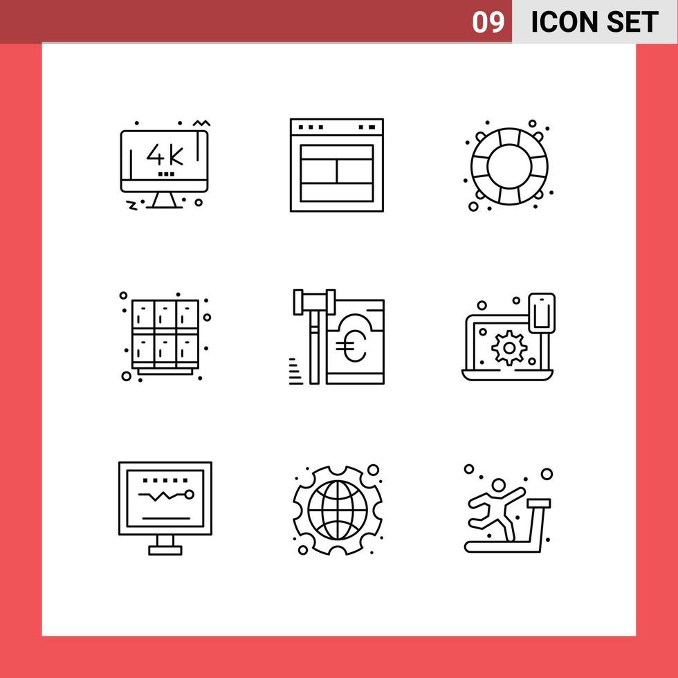 conjunto de pictogramas de 9 contornos simples del sitio web del casillero escolar aprendiendo elementos de diseño vectorial editables de agua vector