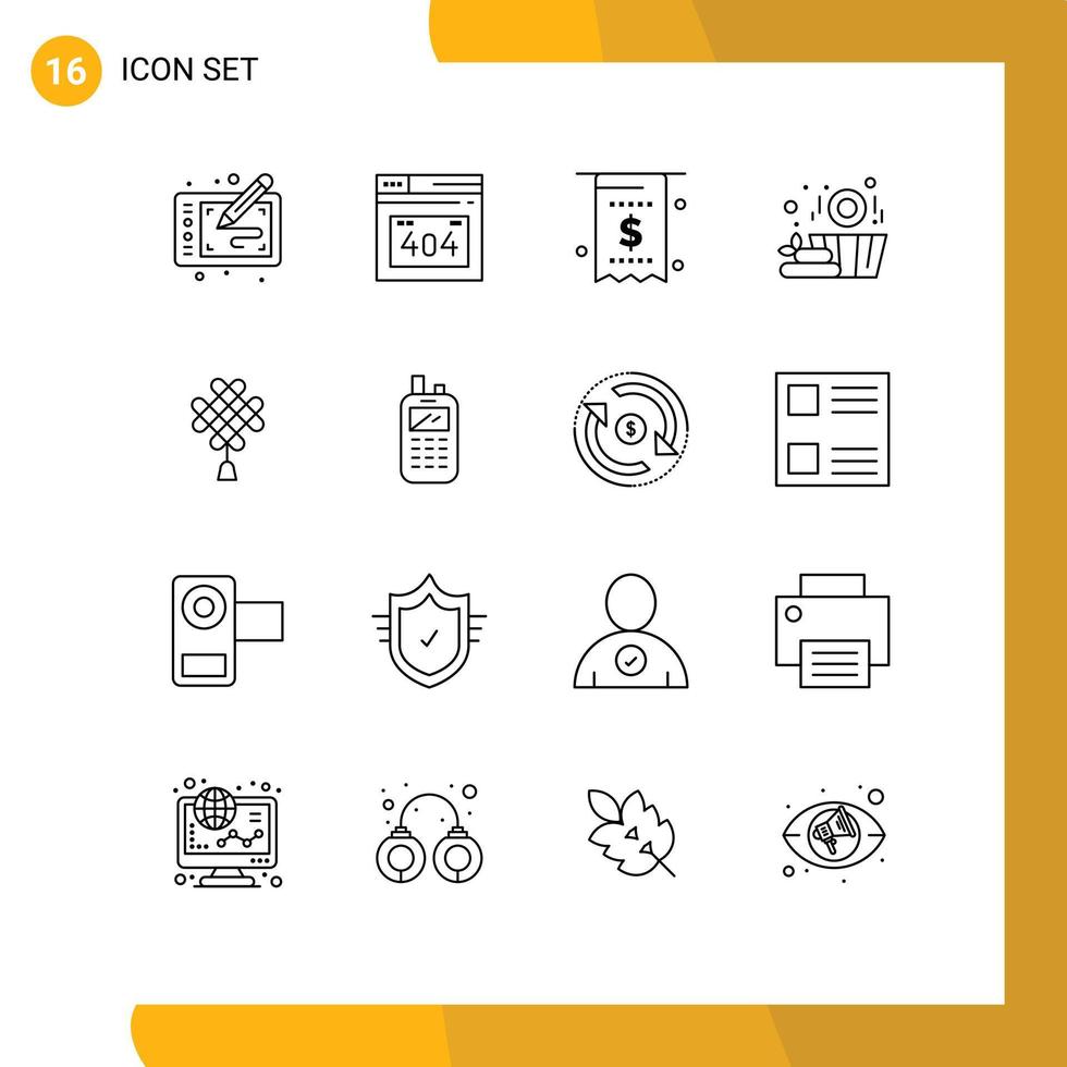 16 Universal Outline Signs Symbols of china basket bill wood payment Editable Vector Design Elements