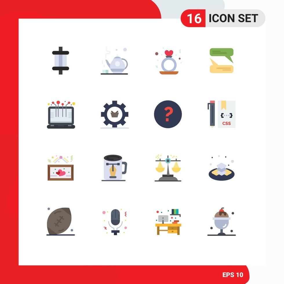 Group of 16 Flat Colors Signs and Symbols for device smart technology heart texting chatting Editable Pack of Creative Vector Design Elements