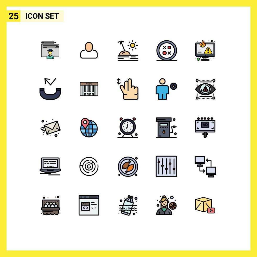 25 iconos creativos, signos y símbolos modernos del desarrollo de vacaciones redondo de computadora, elementos de diseño vectorial editables cruzados vector